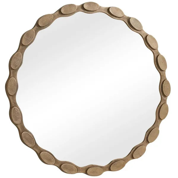 Marietta Round Mirror, Aged Brass