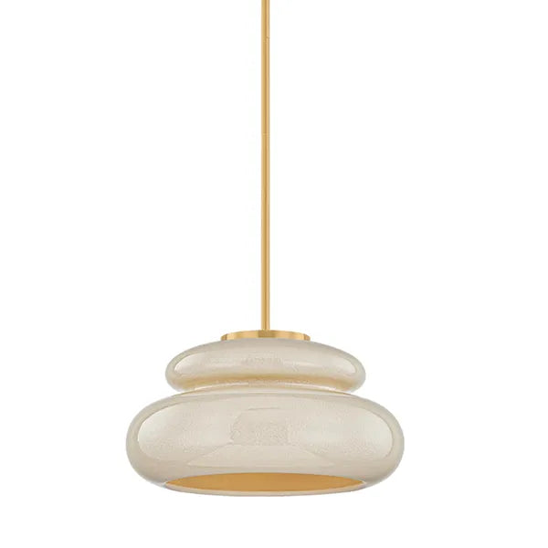 Pia Pendant, Aged Brass/Ceramic Butter Crackle